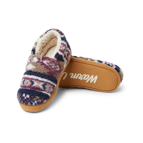 Fair Isle Teddy Fleece Slippers Women’s 9-10 — Cozy Sherpa Closed Back - Picture 10 of 11